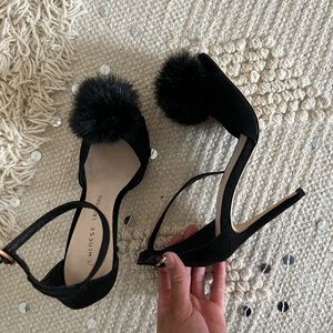 Chinese Laundry Black Peep Toe heels with Pompom